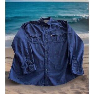 Buffalo Jackson Trading Co Shirt Blue Button Up LS Logo Pockets Mens Size XL